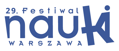 Na ilustracji widać niebieski napis 29. Festiwal Nauki Warszawa.