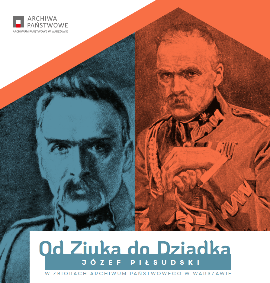 Na ilustracji widać dwa portrety mężczyzny w średnim wieku w mundurze, u dołu napisy w kolorze morskim, u góry logotyp Archiwum Państwowego w Warszawie.