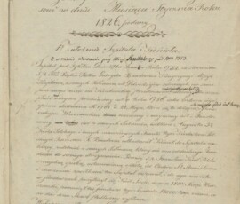 Opis stanu kościoła i szpitala generalnego Dzieciątka Jezus ze stycznia 1826 r., Dar Marii Kaczorowskiej-Kamińskiej, Archiwum Państwowe w Warszawie, sygn. 72/3882/0/31/1690/8. Dokument z tekstem odręcznym w języku polskim.