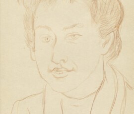 Rysunek przedstawiający Danutę Rycerz autorstwa Diega Rivery, 1956 r., Dar Wojciecha Rycerza, Archiwum Państwowe w Warszawie, sygn. 72/3882/0/28/1647 Rysunek ołówkiem ukazujący twarz kobiety, u dołu tekst ołówkiem w języku francuskim